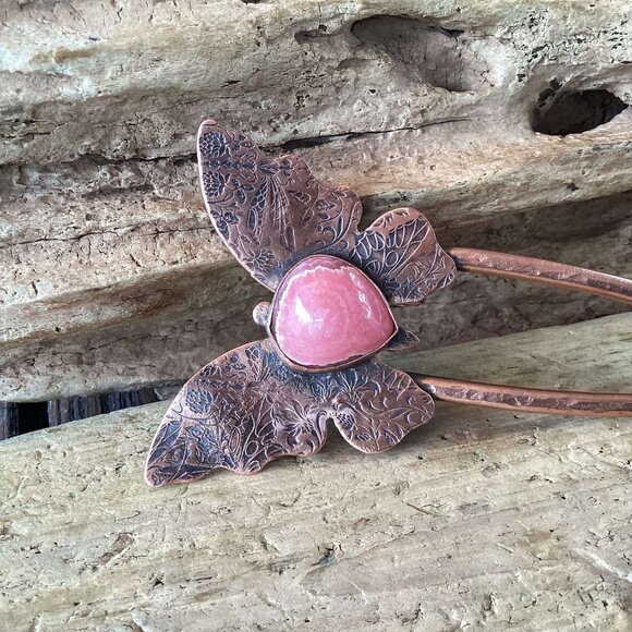 Copper and Rhodonite Hair Fork - Picture 3 of 5